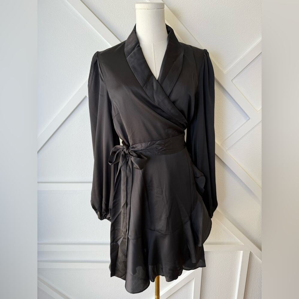 NWT Keepsake The Label Kennedy Long Sleeve Wrap Mini Dress Black Size 8 (AUS 12)